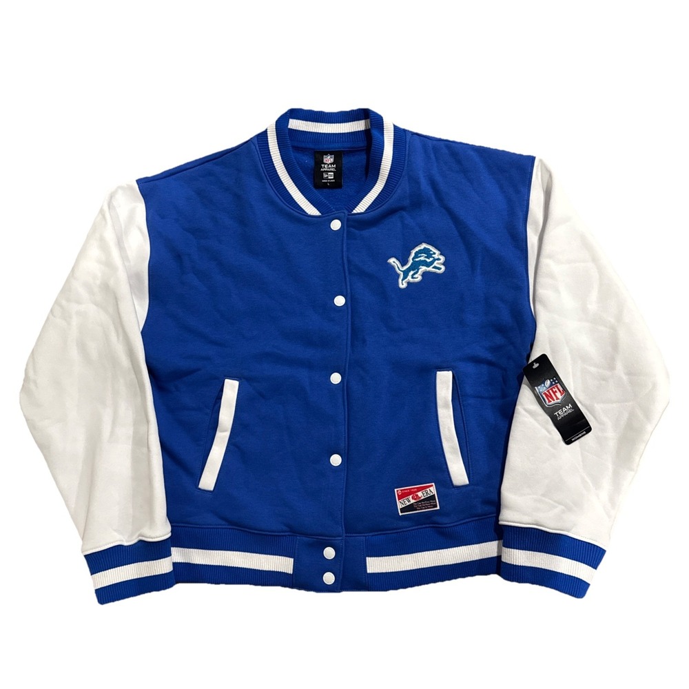 NWT New Era Detroit Lions NFL Varsity Full Snap Button Jacket Women's Sz Large